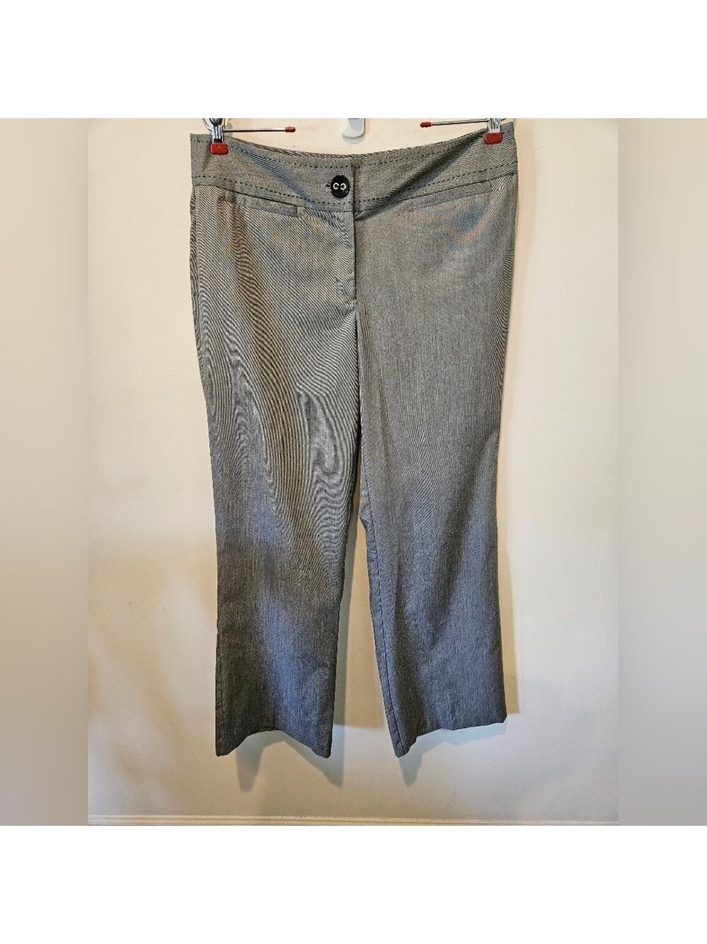 STUDIO 1940 WOMEN'S GREY FLARED MID-RISE PANTS BLACK WAISTBAND STITCHING SIZE 12 - Picture 1 of 8